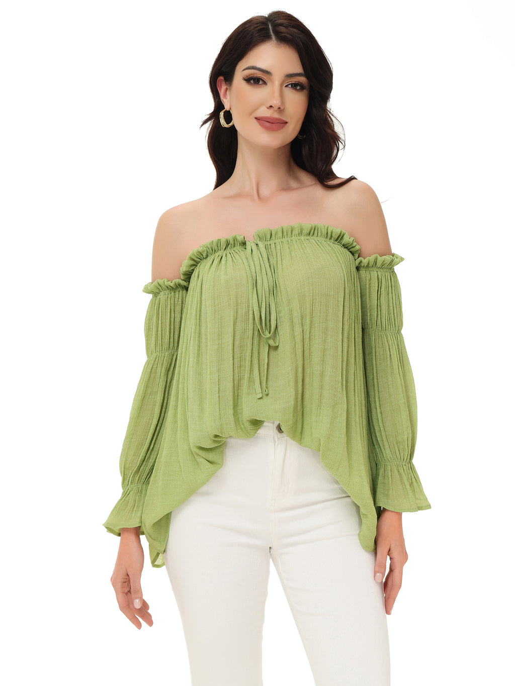 Blusa estilo bohemio semitransparente con hombros descubiertos