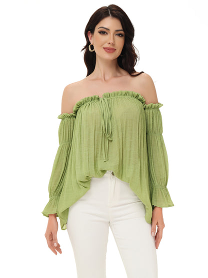Blusa estilo bohemio semitransparente con hombros descubiertos
