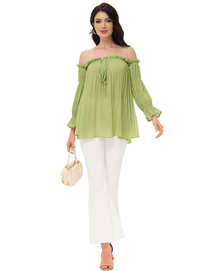 Blusa estilo bohemio semitransparente con hombros descubiertos