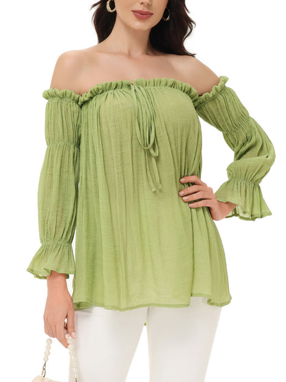 Blusa estilo bohemio semitransparente con hombros descubiertos