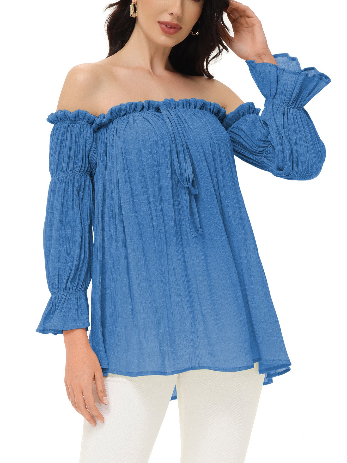 Blusa estilo bohemio semitransparente con hombros descubiertos