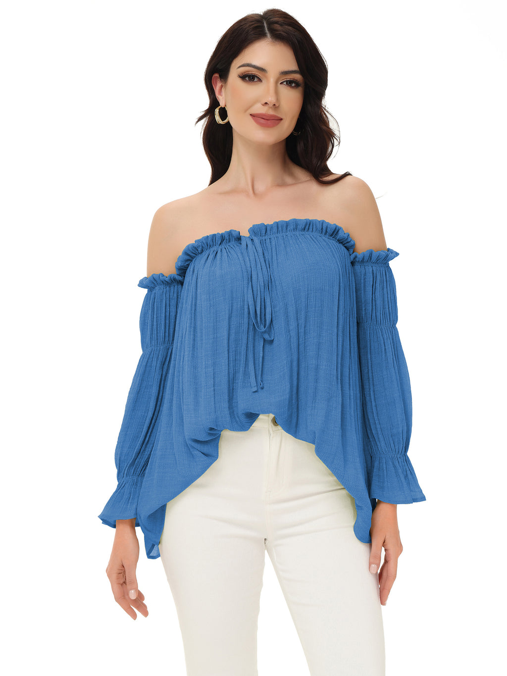 Blusa estilo bohemio semitransparente con hombros descubiertos