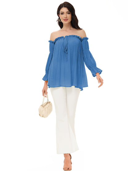 Blusa estilo bohemio semitransparente con hombros descubiertos