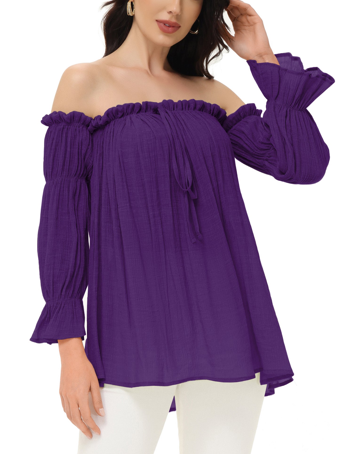 Blusa estilo bohemio semitransparente con hombros descubiertos