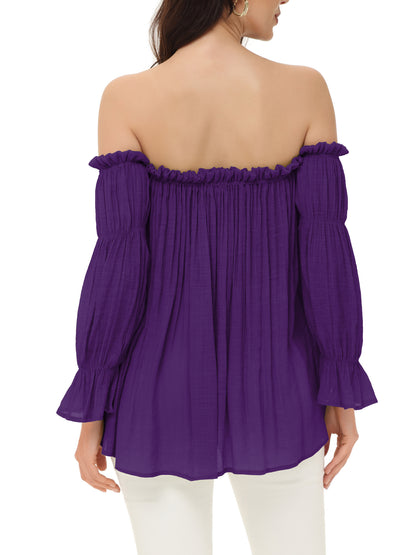 Blusa estilo bohemio semitransparente con hombros descubiertos