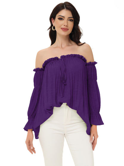 Blusa estilo bohemio semitransparente con hombros descubiertos