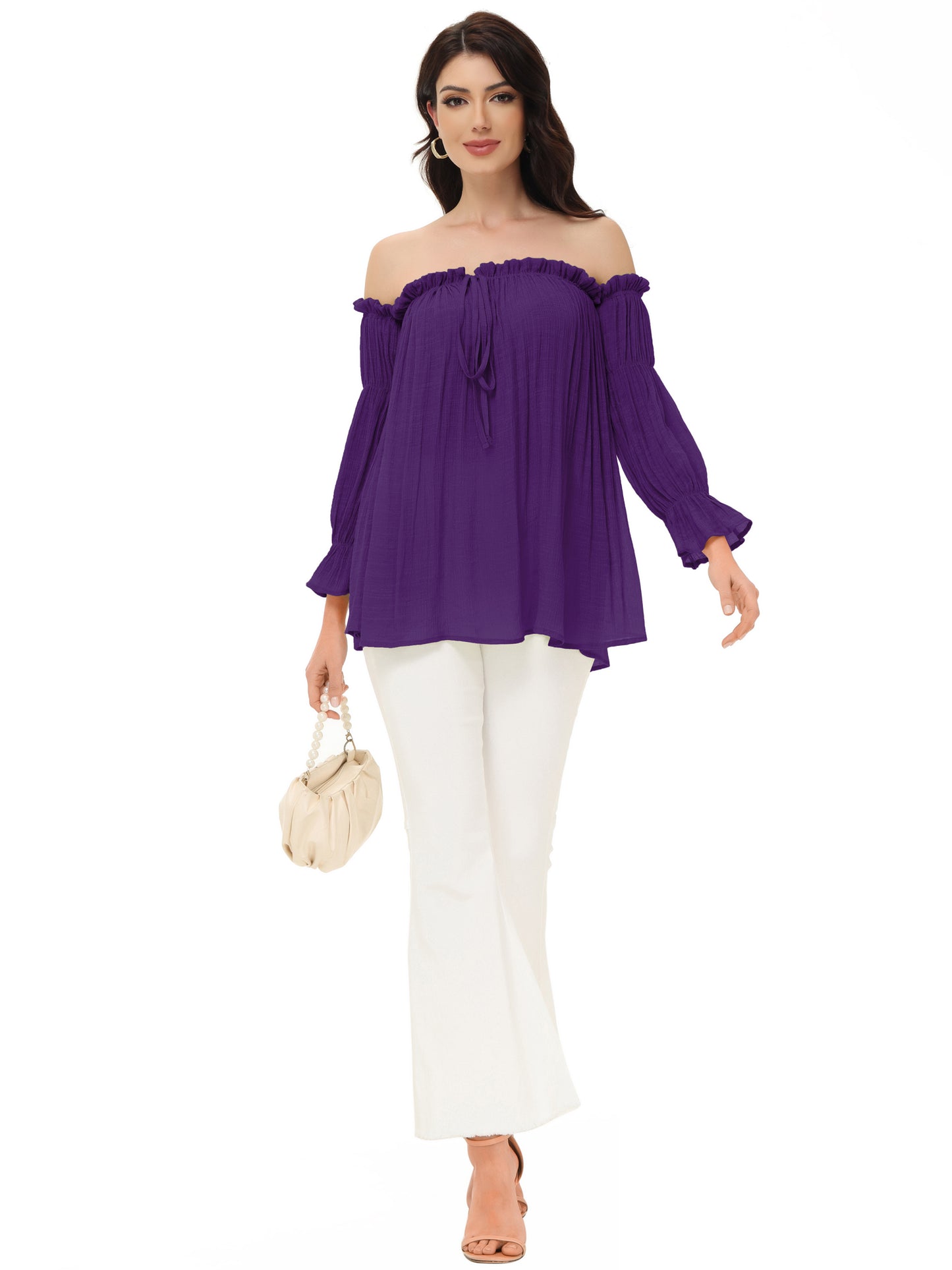 Blusa estilo bohemio semitransparente con hombros descubiertos