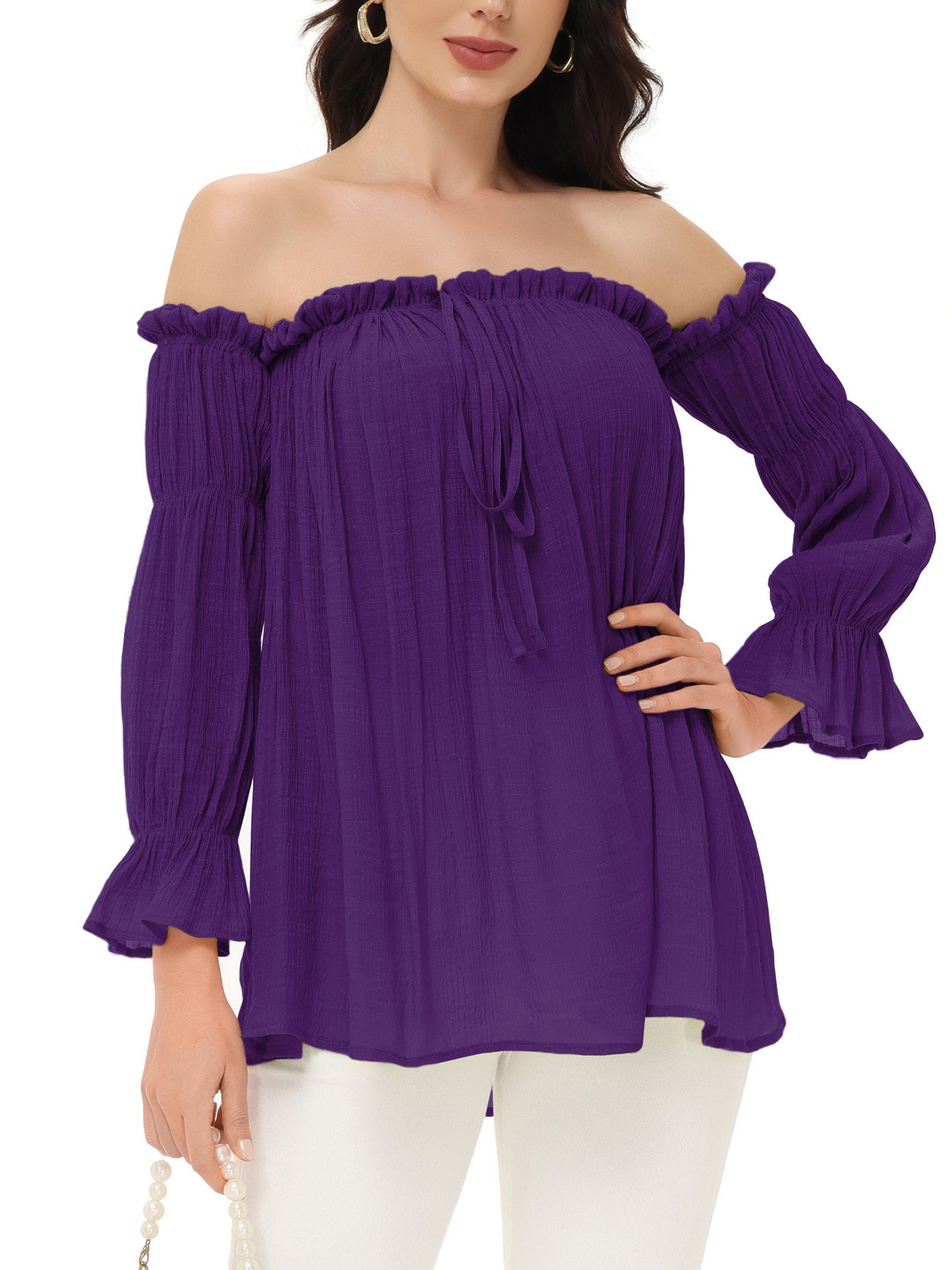 Blusa estilo bohemio semitransparente con hombros descubiertos