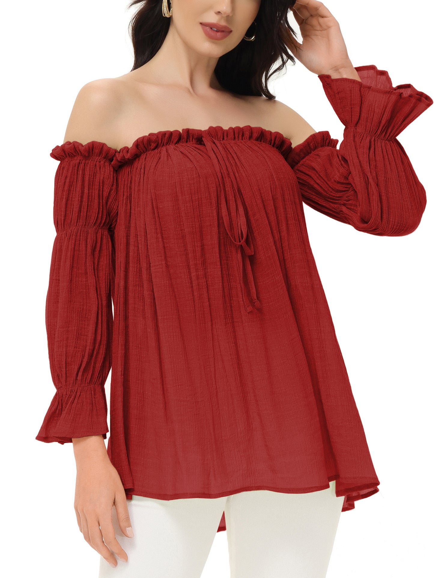 Blusa estilo bohemio semitransparente con hombros descubiertos