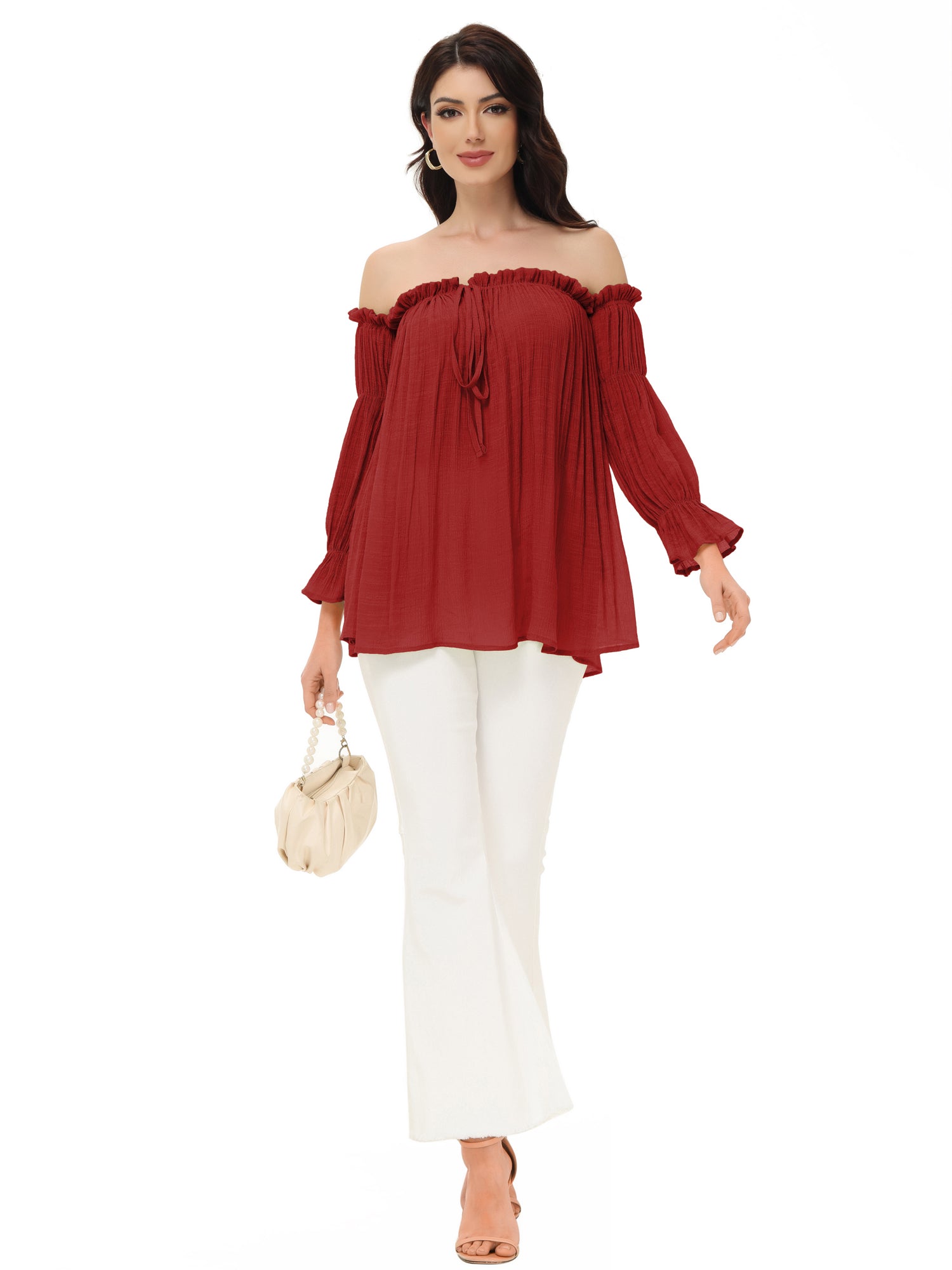 Blusa estilo bohemio semitransparente con hombros descubiertos