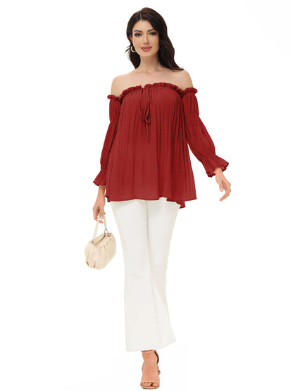Blusa estilo bohemio semitransparente con hombros descubiertos
