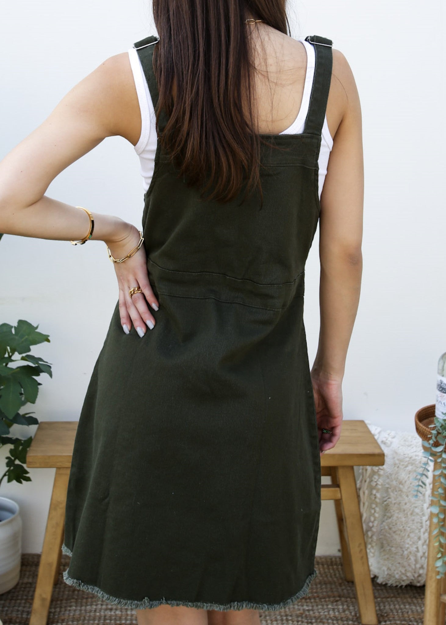 Anna-Kaci Denim Overall Dress Adjustable Jean Strap Button