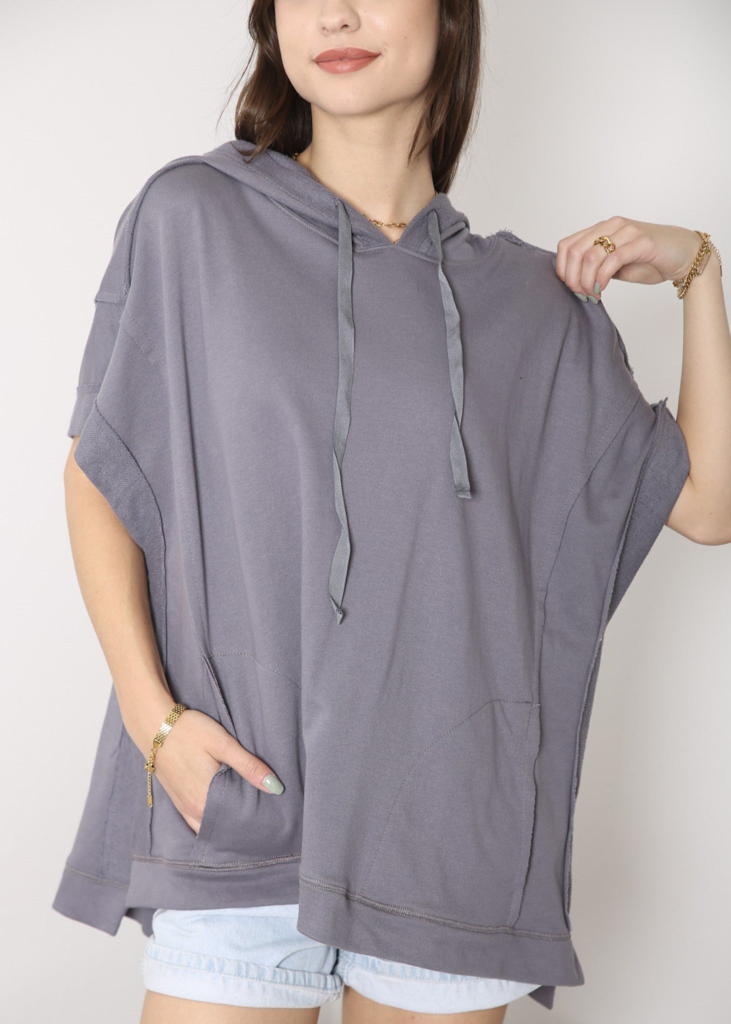 Boyfriend Short-Sleeve Hoodie - Anna-Kaci