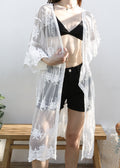 Kimono largo con bordado de encaje floral