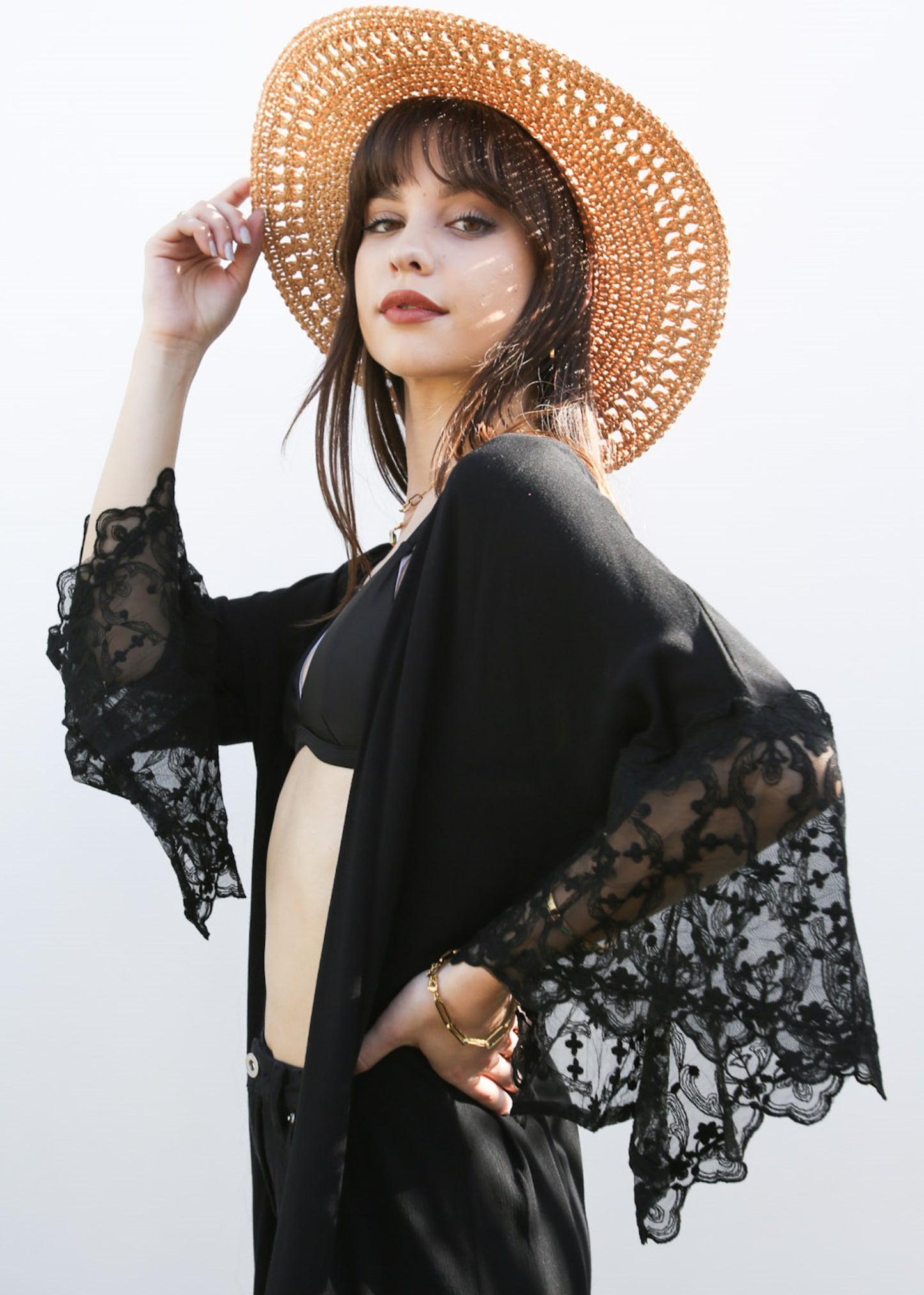 Cárdigan tipo kimono largo con encaje