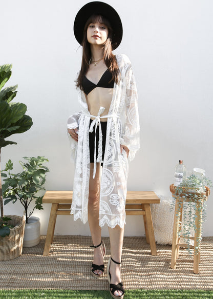 Lace Embroidered Kimono Swimsuit Cover-Up
