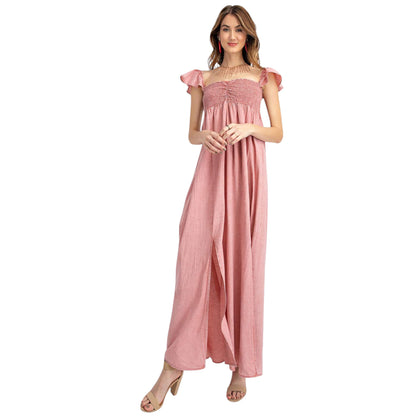 Anna-Kaci Women's Ruffled Cap Sleeve Maxi Slit Dress