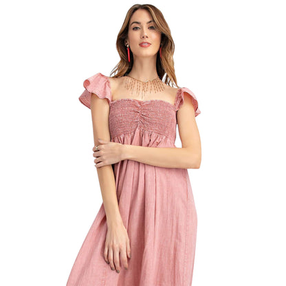 Anna-Kaci Women's Ruffled Cap Sleeve Maxi Slit Dress