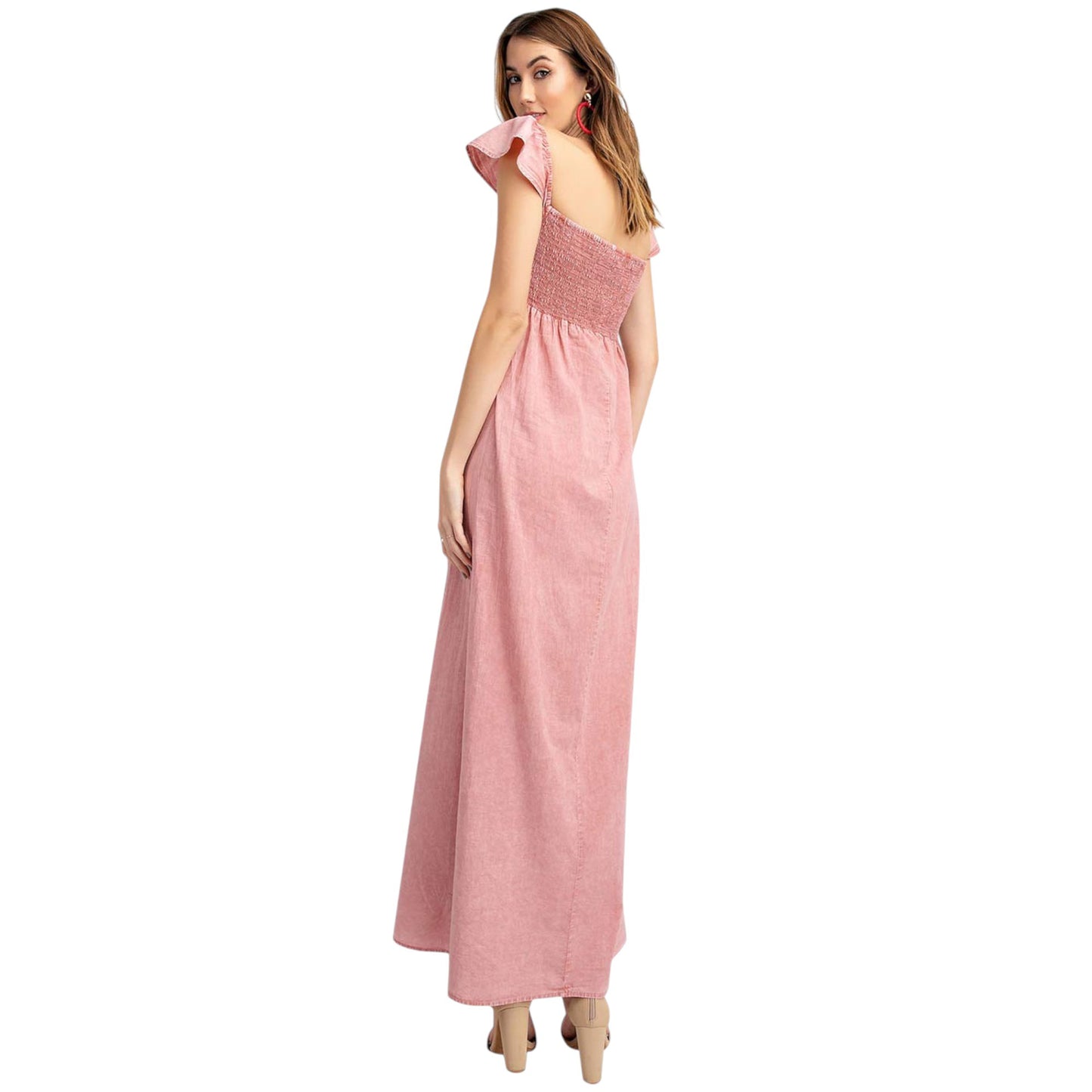 Anna-Kaci Women's Ruffled Cap Sleeve Maxi Slit Dress