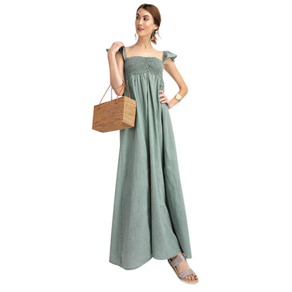 Anna-Kaci Women's Ruffled Cap Sleeve Maxi Slit Dress