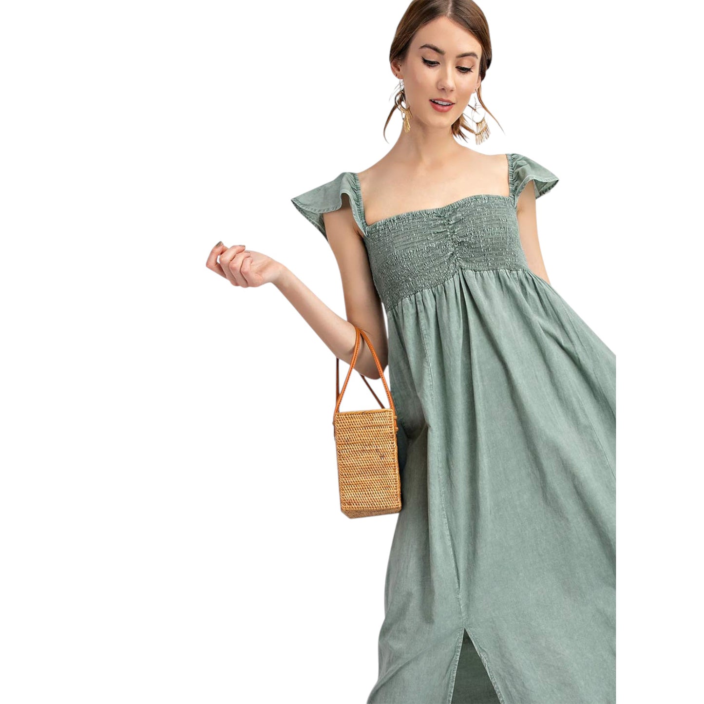 Anna-Kaci Women's Ruffled Cap Sleeve Maxi Slit Dress