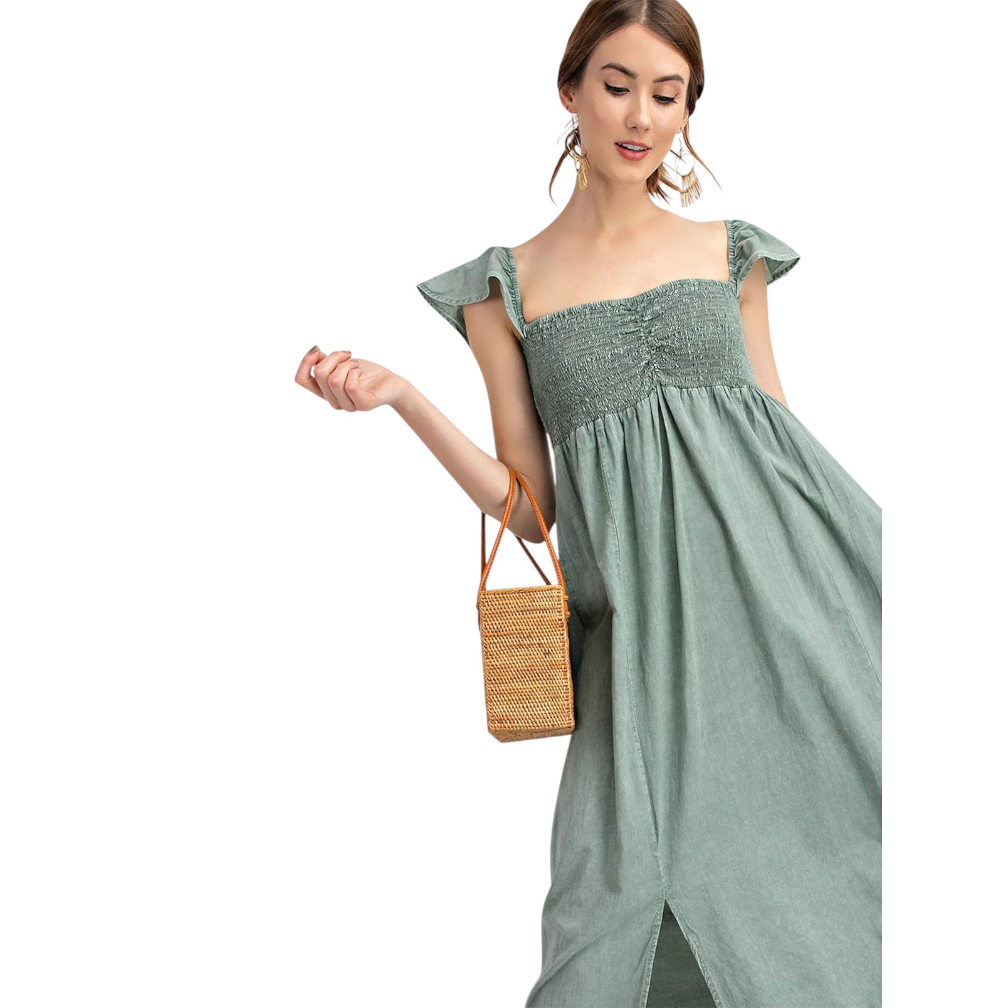 Anna-Kaci Women's Ruffled Cap Sleeve Maxi Slit Dress
