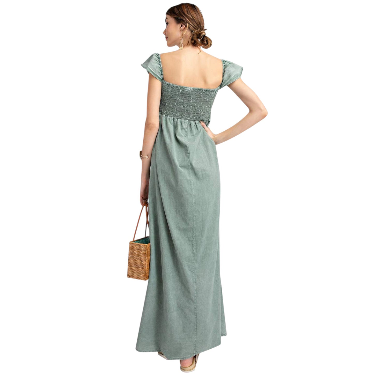 Anna-Kaci Women's Ruffled Cap Sleeve Maxi Slit Dress