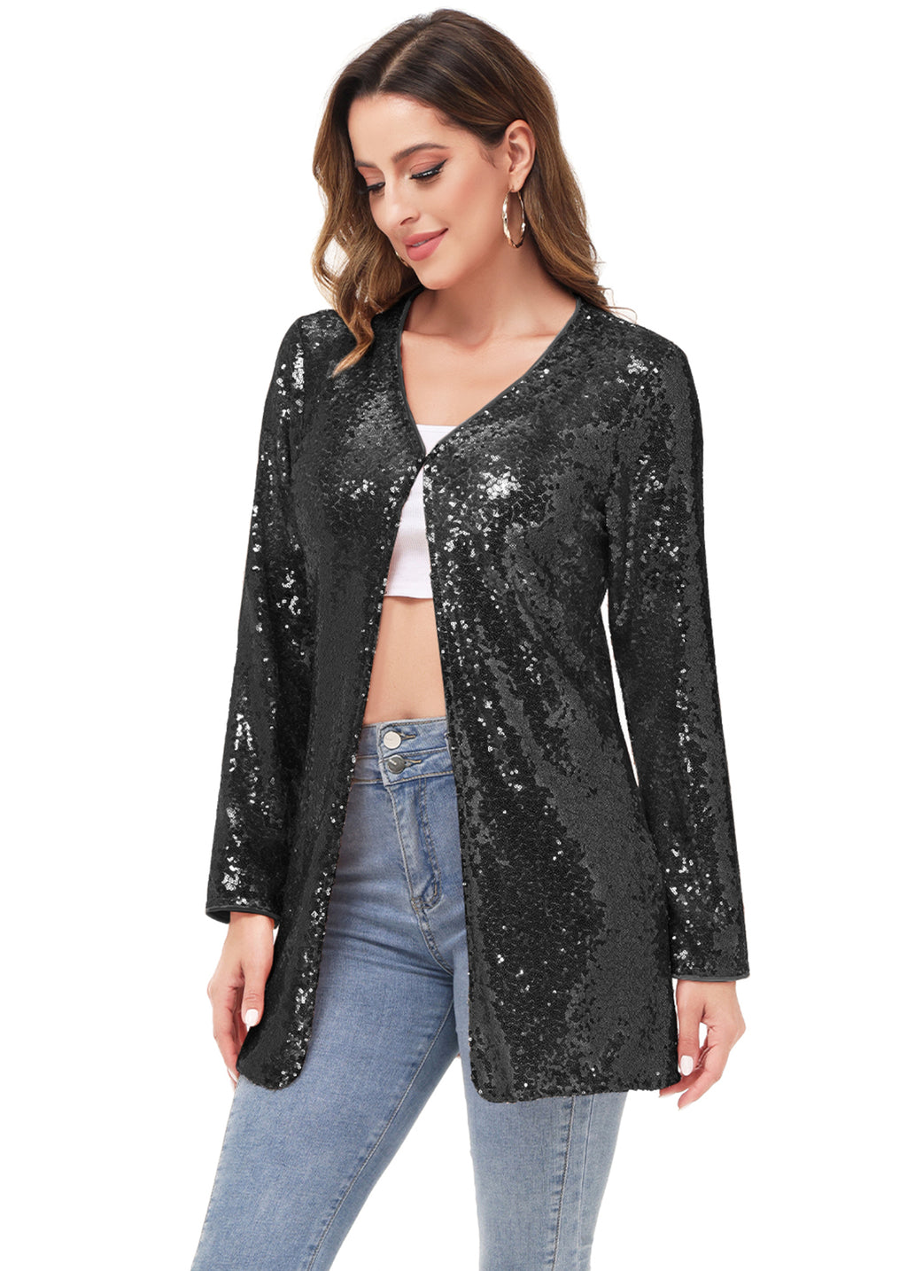 Chaqueta de cóctel con lentejuelas y parte delantera abierta