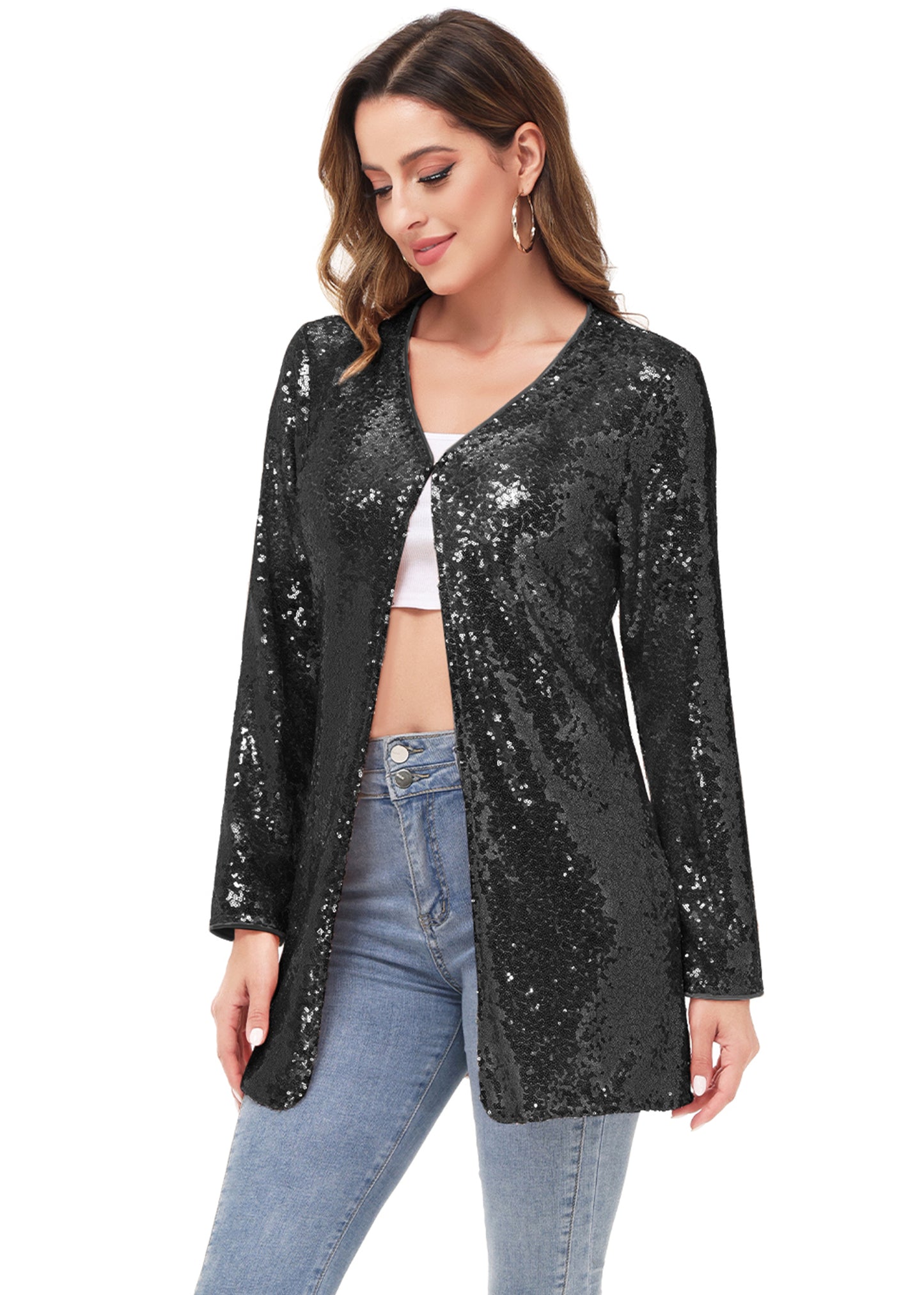 Chaqueta de cóctel con lentejuelas y parte delantera abierta