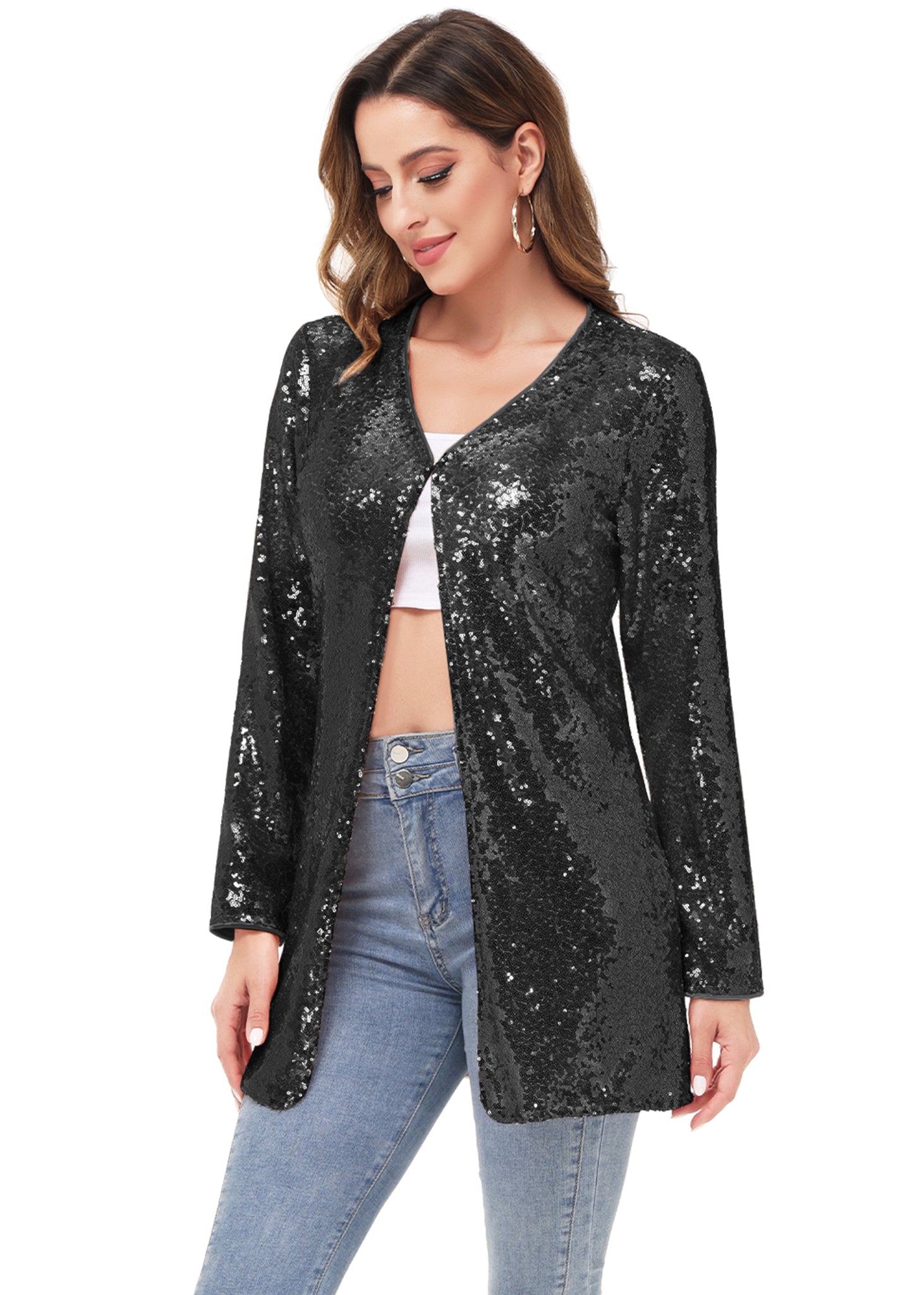 Chaqueta de cóctel con lentejuelas y parte delantera abierta