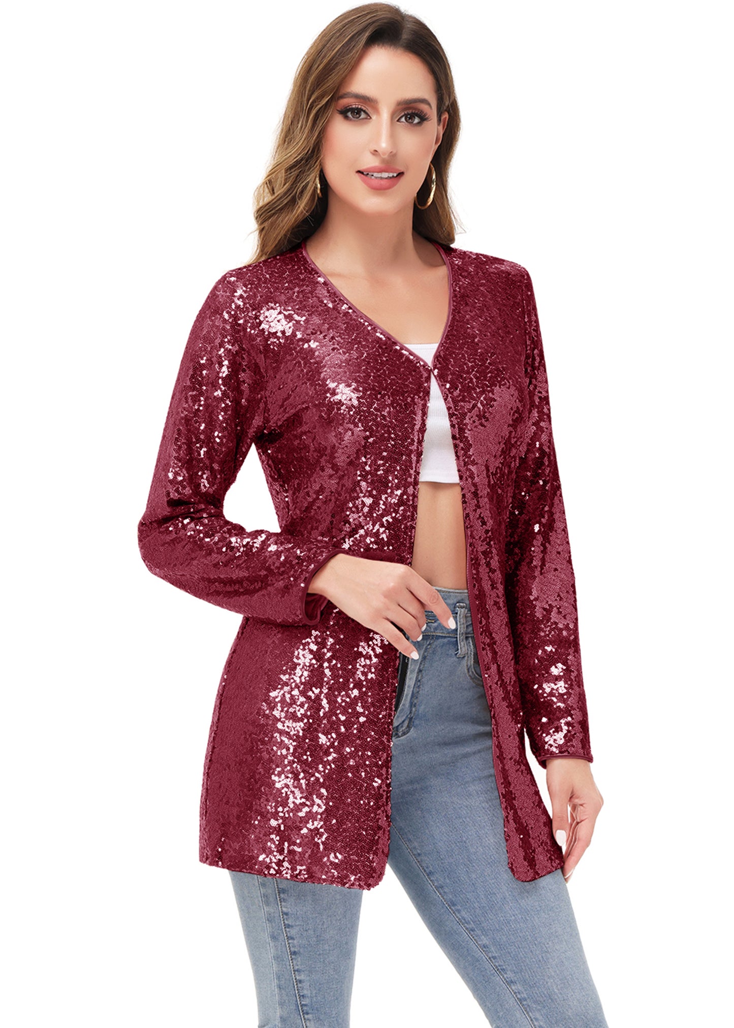 Chaqueta de cóctel con lentejuelas y parte delantera abierta