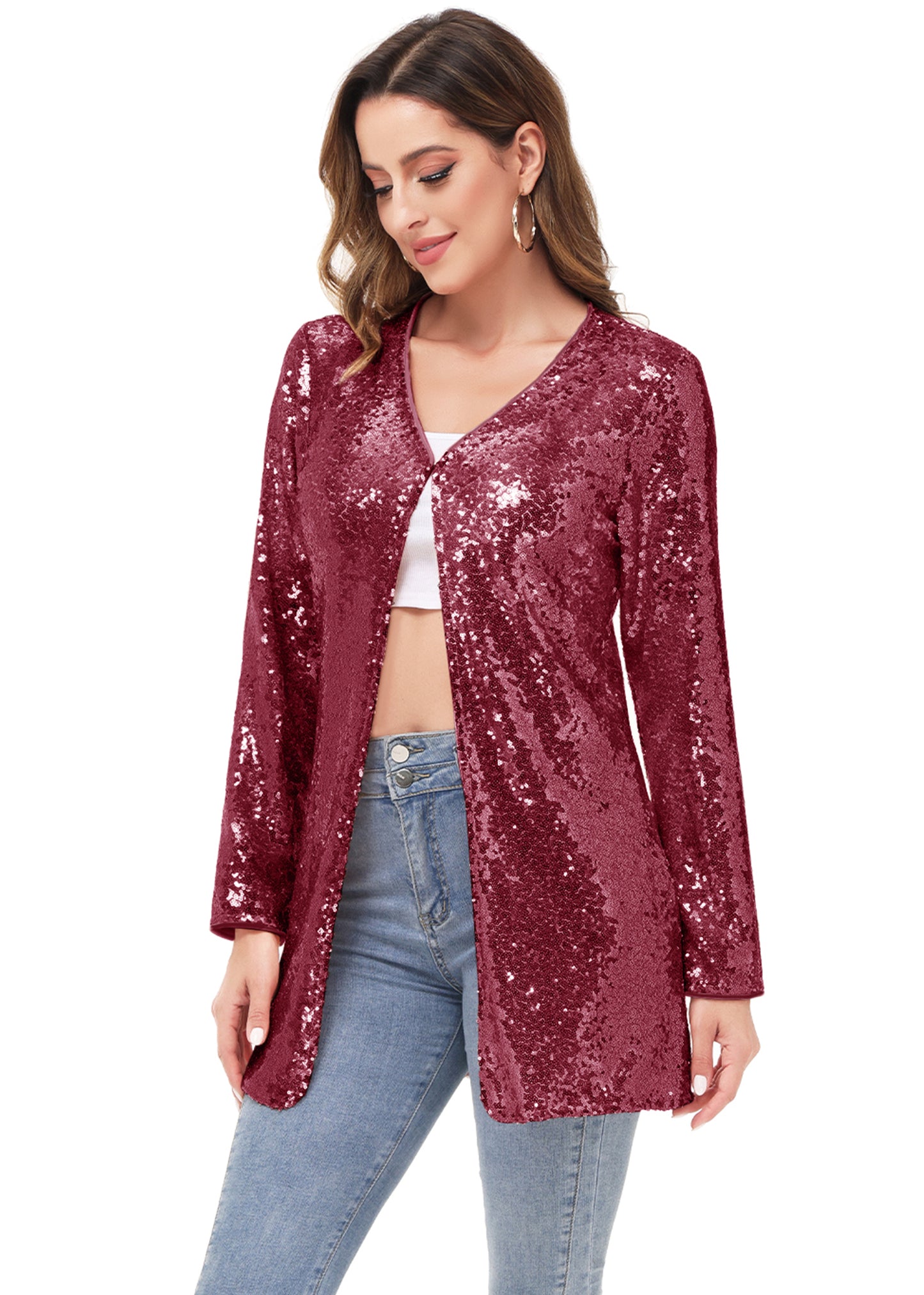 Chaqueta de cóctel con lentejuelas y parte delantera abierta
