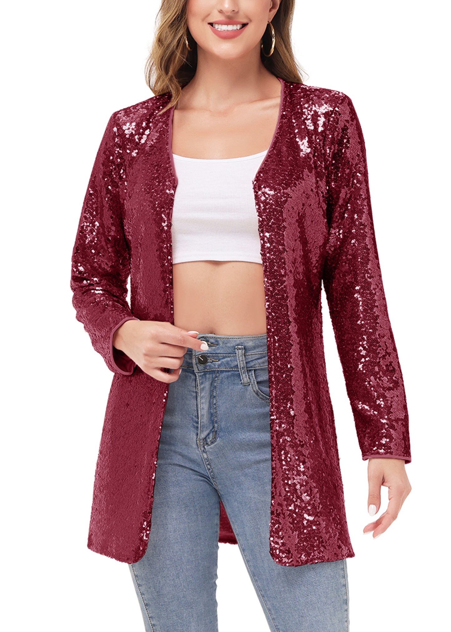Chaqueta de cóctel con lentejuelas y parte delantera abierta