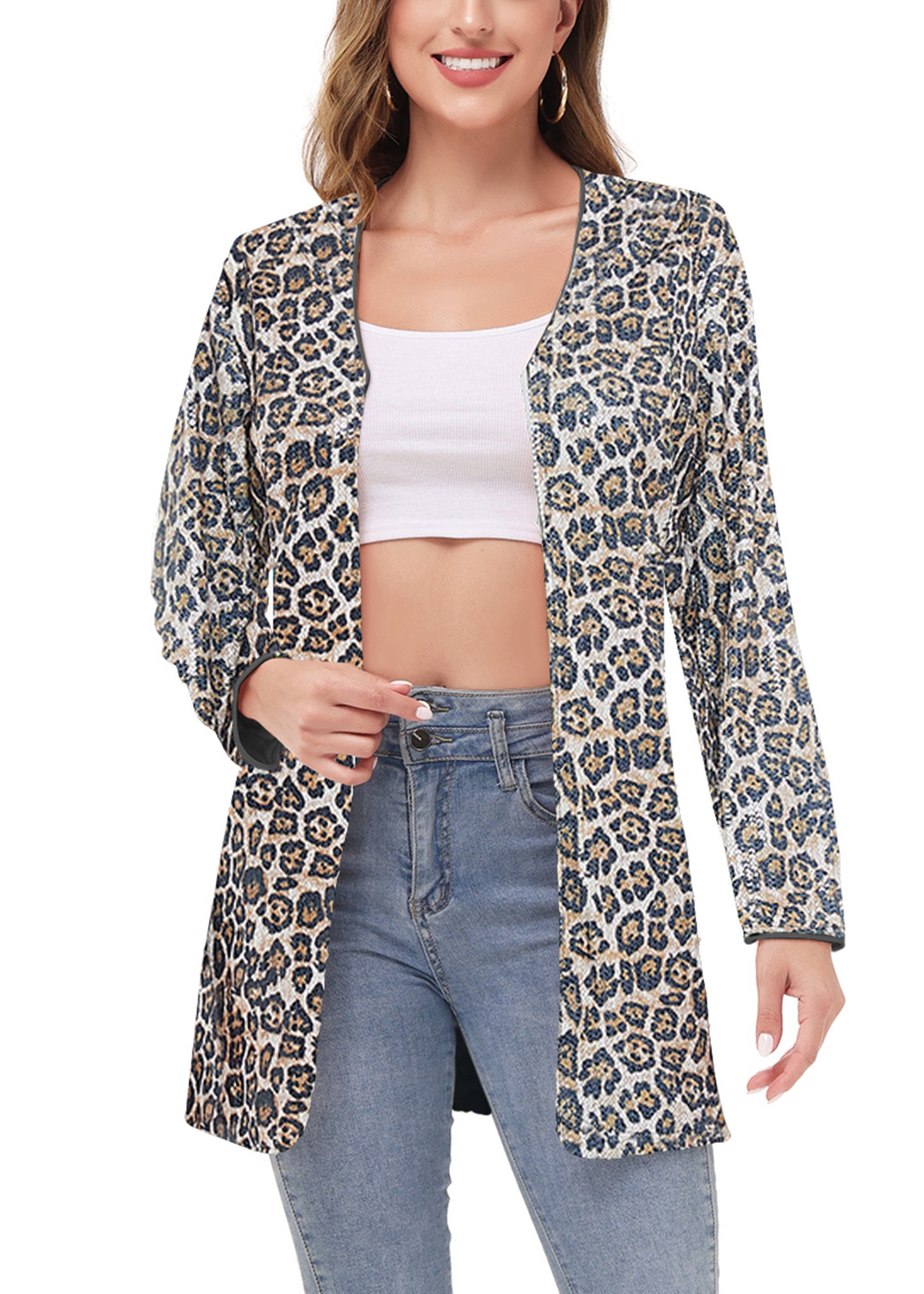 Chaqueta de cóctel con lentejuelas y parte delantera abierta