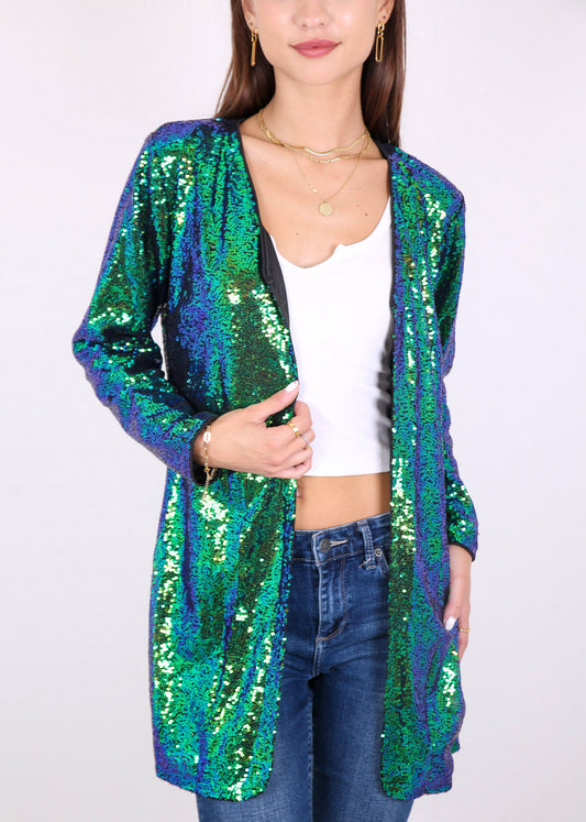 Chaqueta de cóctel con lentejuelas y parte delantera abierta