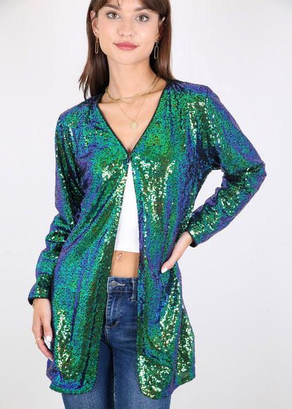 Chaqueta de cóctel con lentejuelas y parte delantera abierta