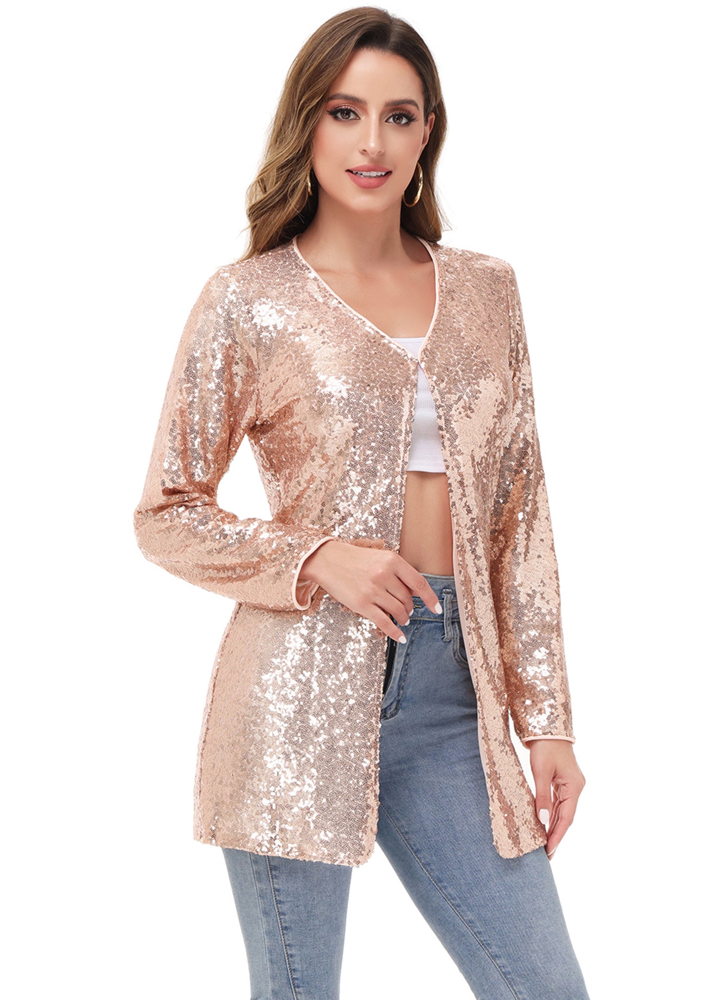 Chaqueta de cóctel con lentejuelas y parte delantera abierta