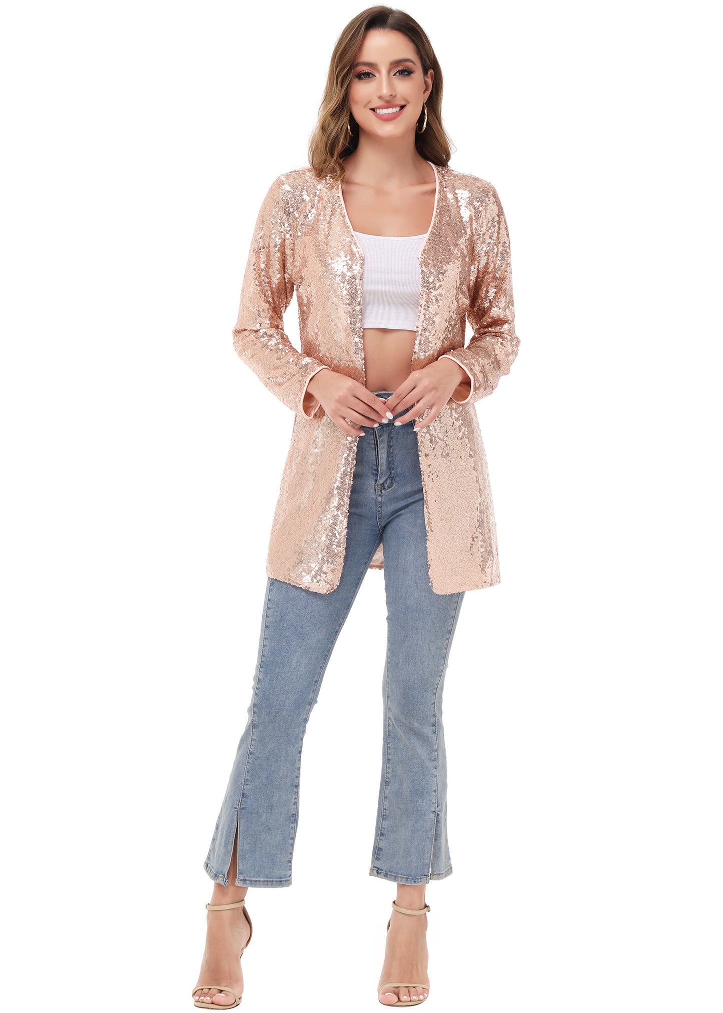 Chaqueta de cóctel con lentejuelas y parte delantera abierta