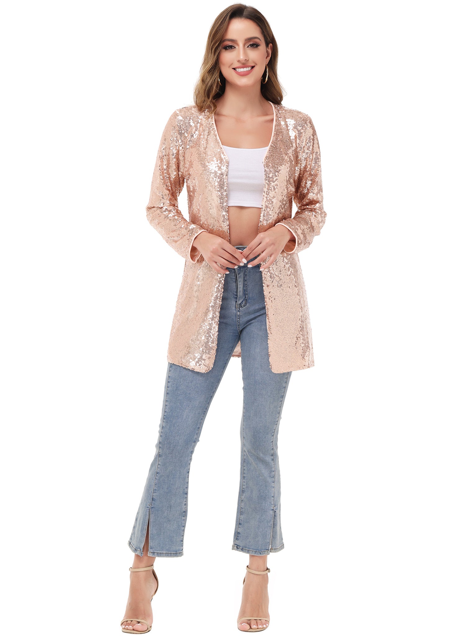 Chaqueta de cóctel con lentejuelas y parte delantera abierta