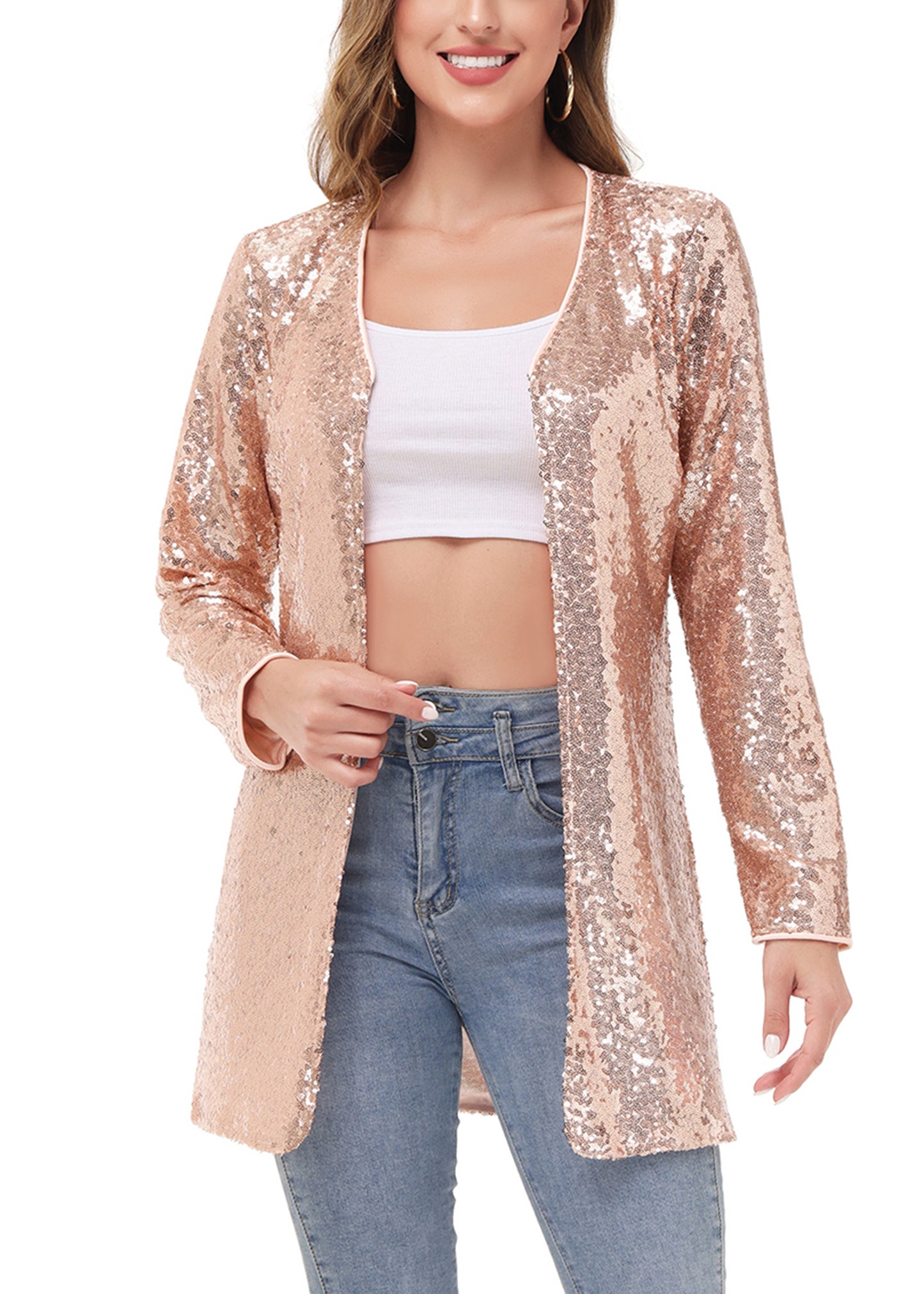 Chaqueta de cóctel con lentejuelas y parte delantera abierta