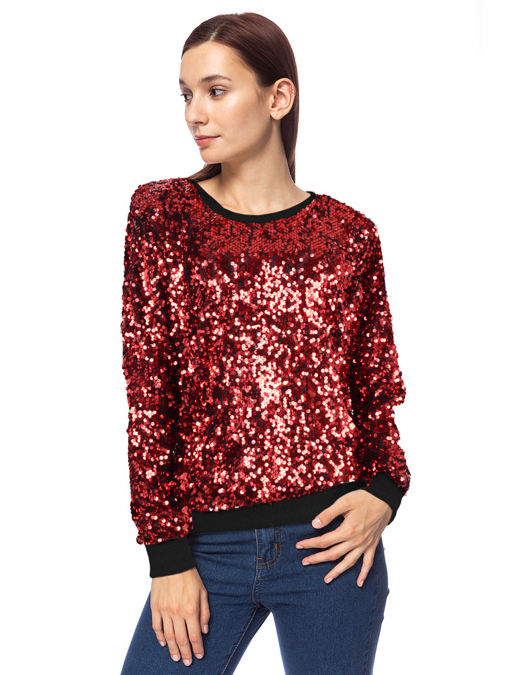 Sudadera con capucha y mangas largas con lentejuelas brillantes 