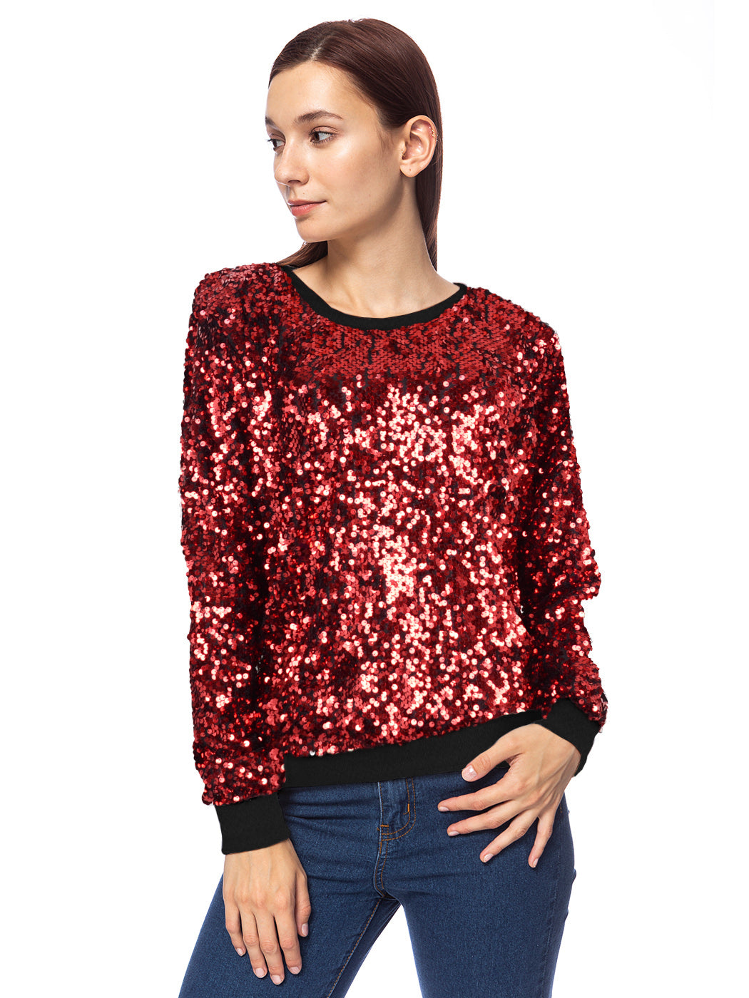 Sudadera con capucha y mangas largas con lentejuelas brillantes 