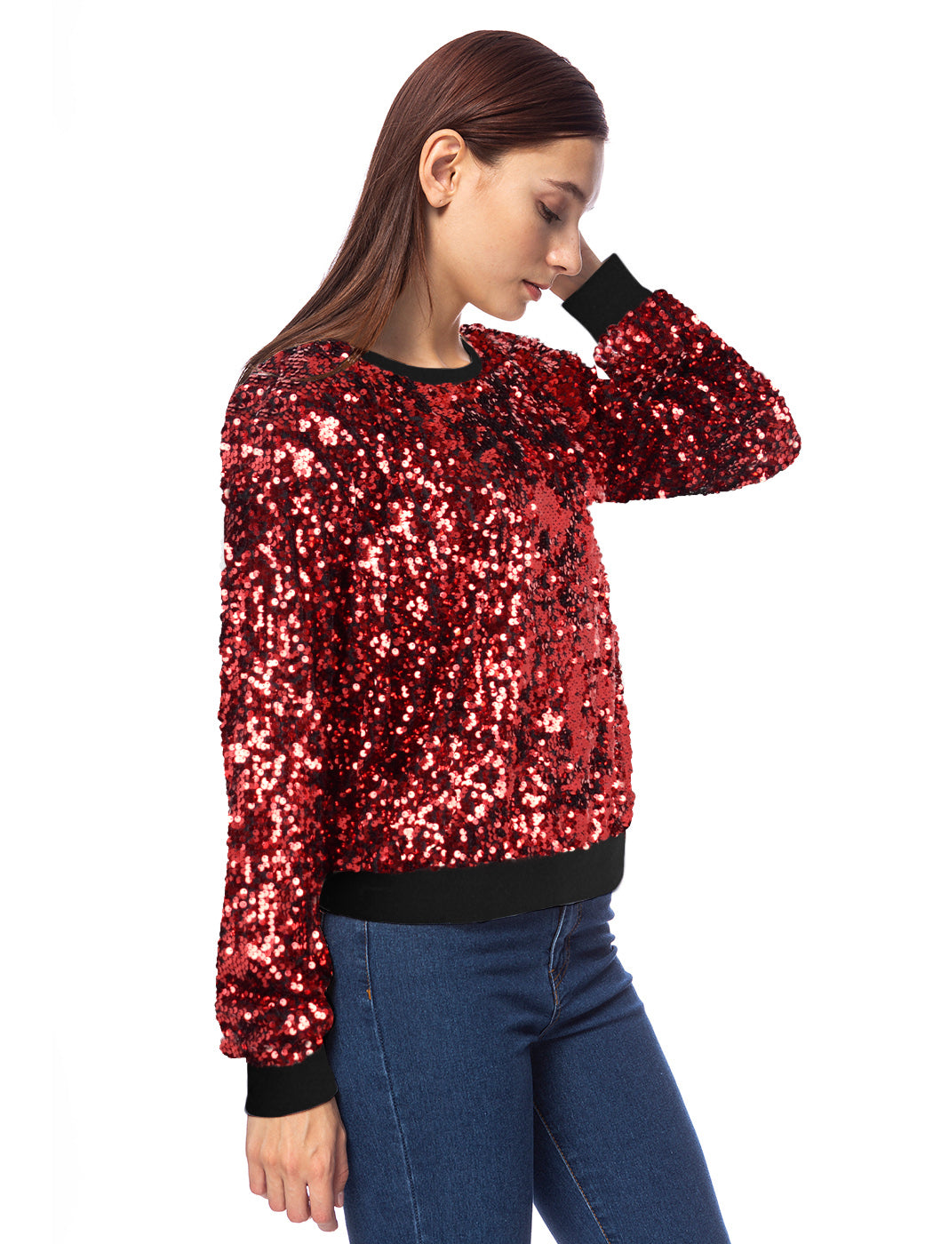 Sudadera con capucha y mangas largas con lentejuelas brillantes 