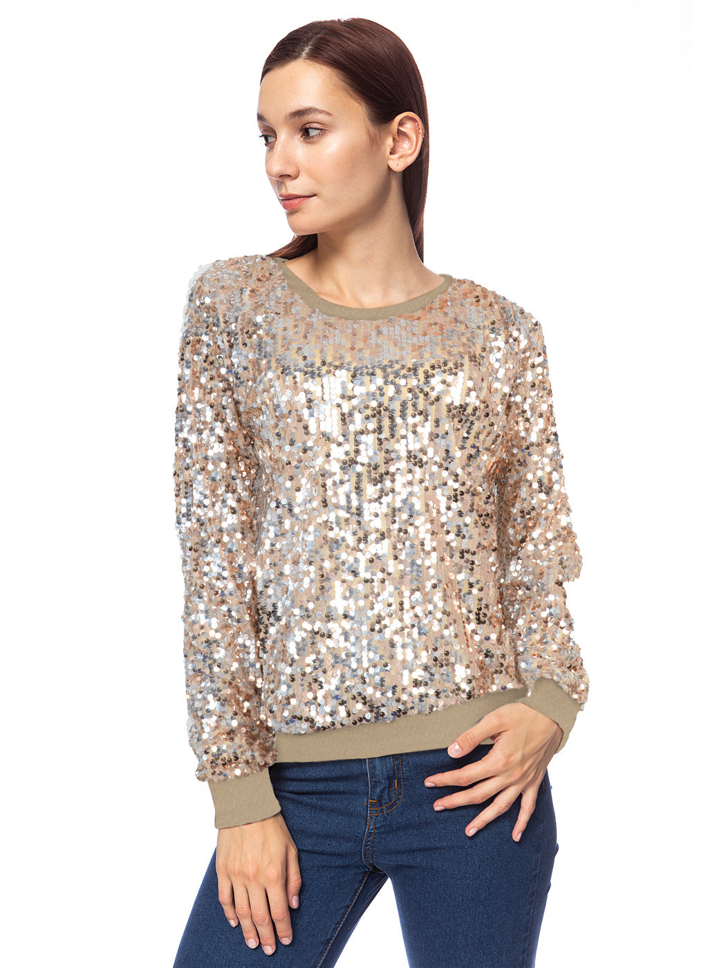 Sudadera con capucha y mangas largas con lentejuelas brillantes 
