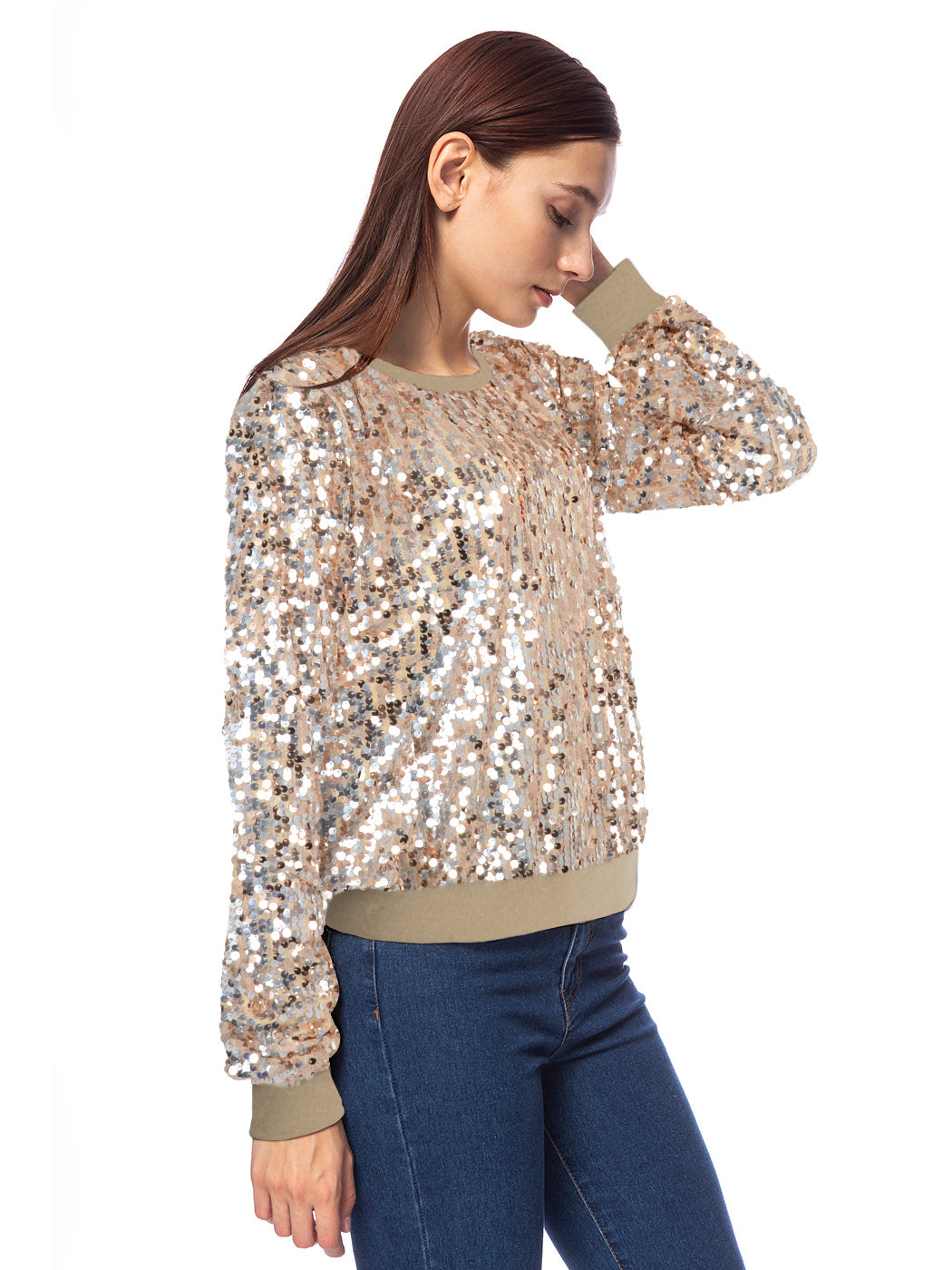 Sudadera con capucha y mangas largas con lentejuelas brillantes 