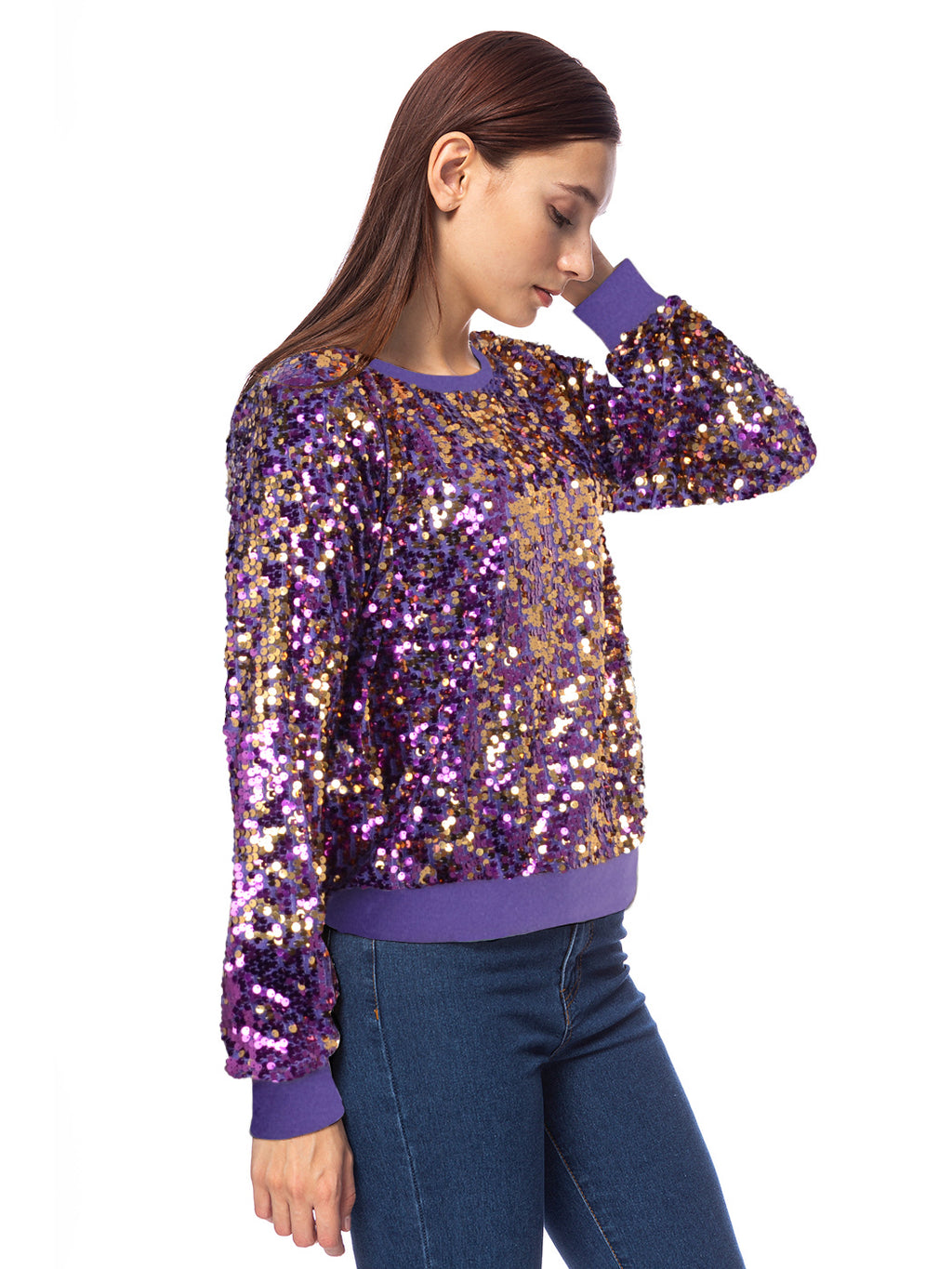 Sudadera con capucha y mangas largas con lentejuelas brillantes 