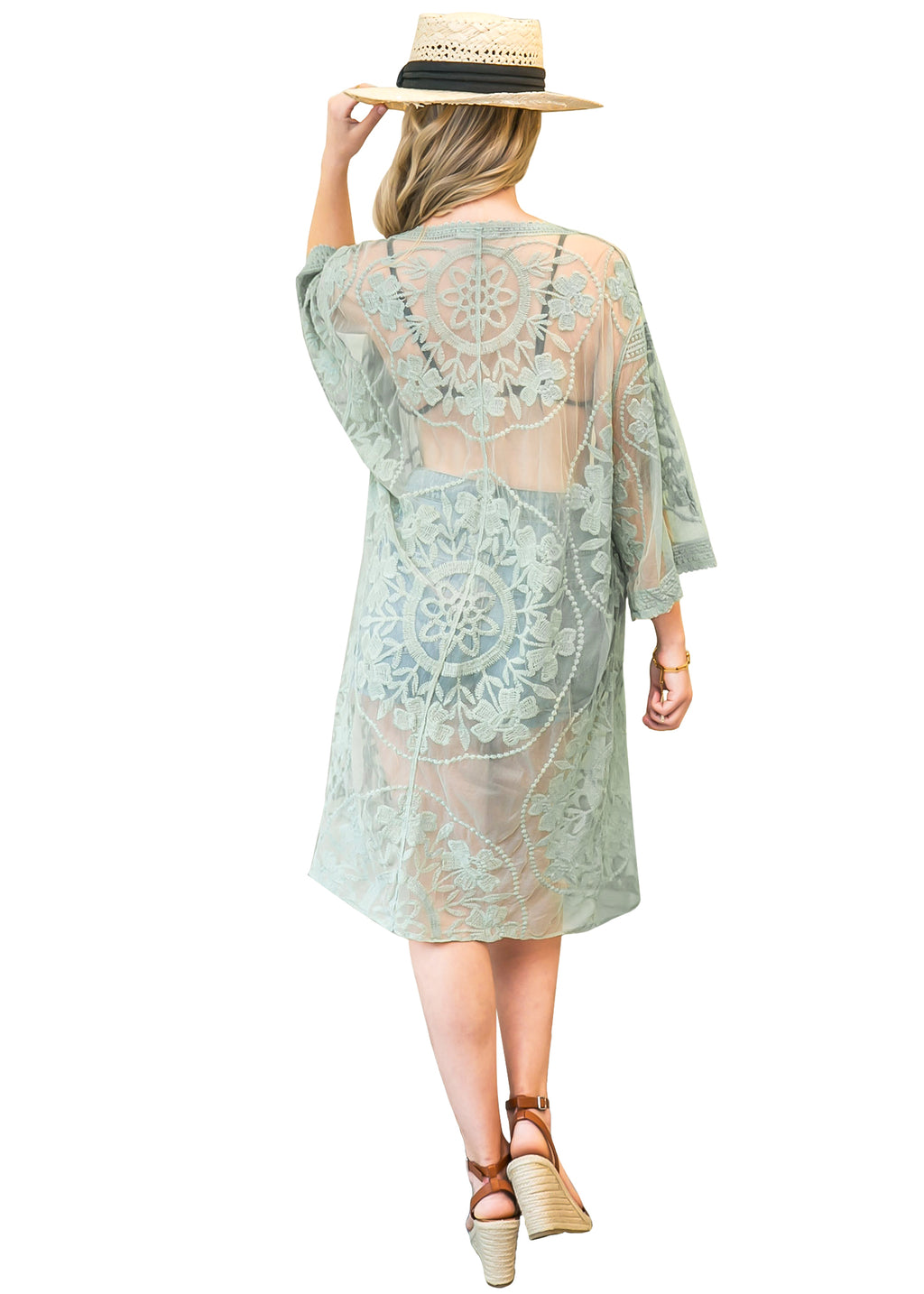Cárdigan tipo kimono con bordado floral y mariposas