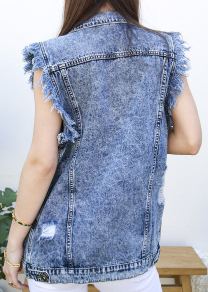 Oversize Distressed Sleeveless Denim Vest
