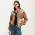 Anna-Kaci Women's Button Front Utility Jacket with Soft Corduroy Texture and Structured Collar Design