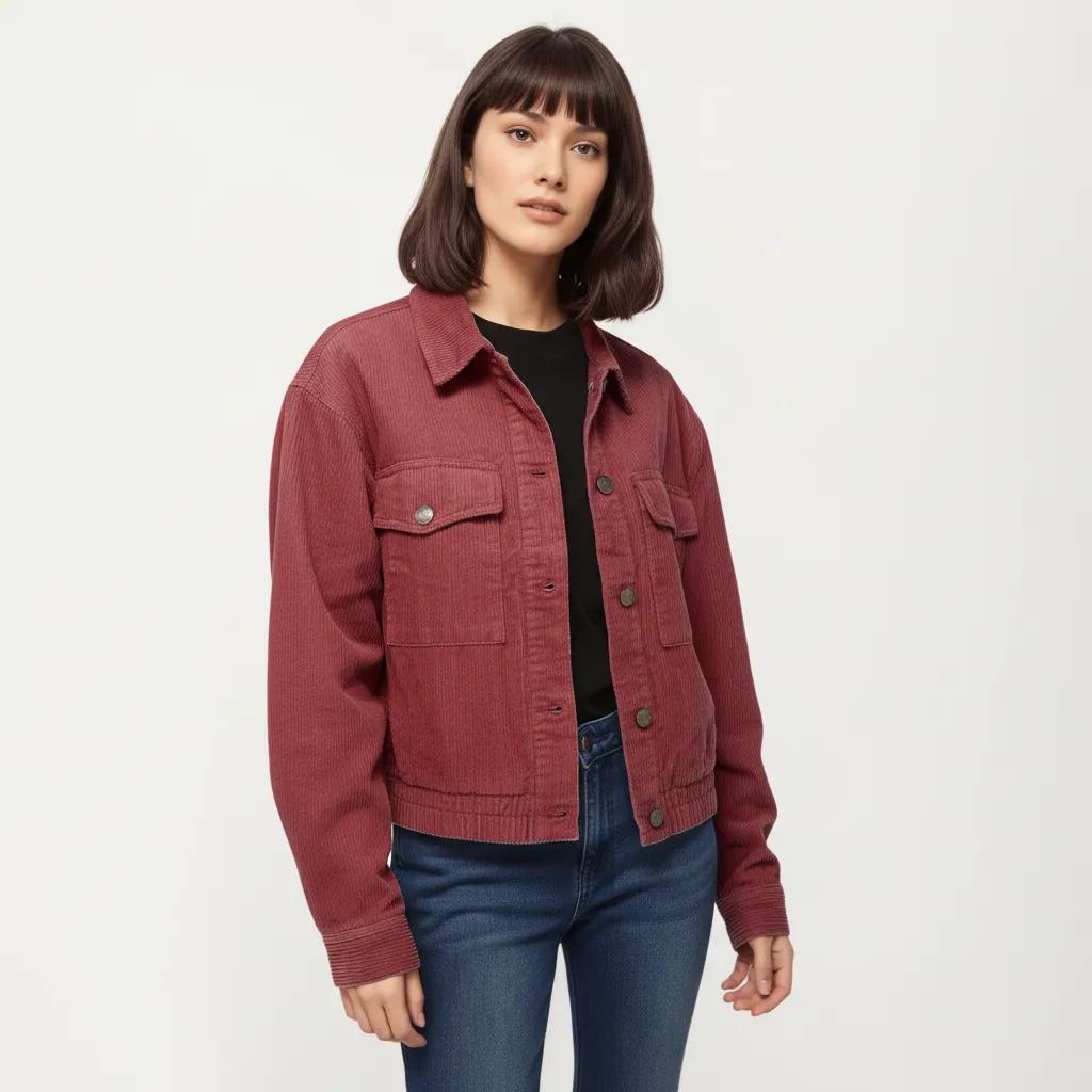 Anna-Kaci Women's Button Front Utility Jacket with Soft Corduroy Texture and Structured Collar Design